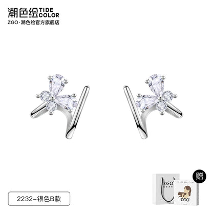 Butterfly Zircon 18K Gold Plated 925 Sterling Silver Stud Earrings