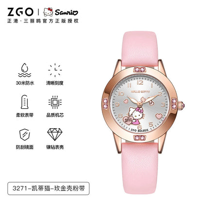 Hello Kitty/Cinnamoroll Crystal Quartz Watch Stainless Steel 30M Waterproof Glow in the Dark