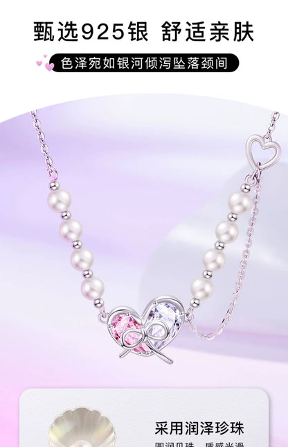 Butterfly Love Bow 925 Sterling Silver Pearl Necklace