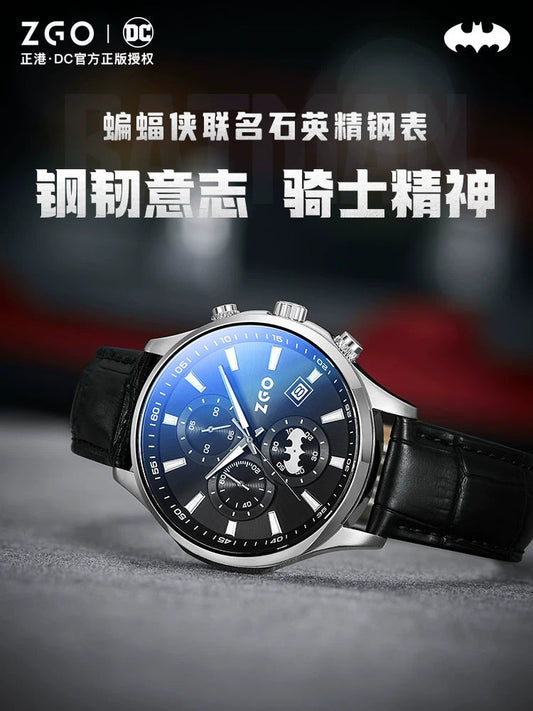 Batman Stainless Steel Men's Quartz Watch 50M Waterproof Glow in the Dark Leather Strap