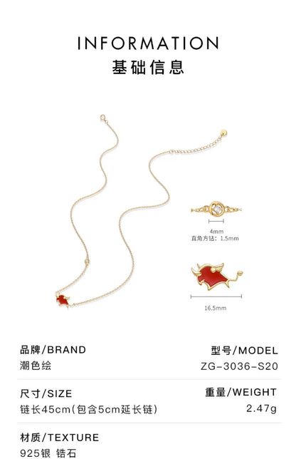 Lucky Red Ox 925 Sterling Silver Thermochromic Necklace
