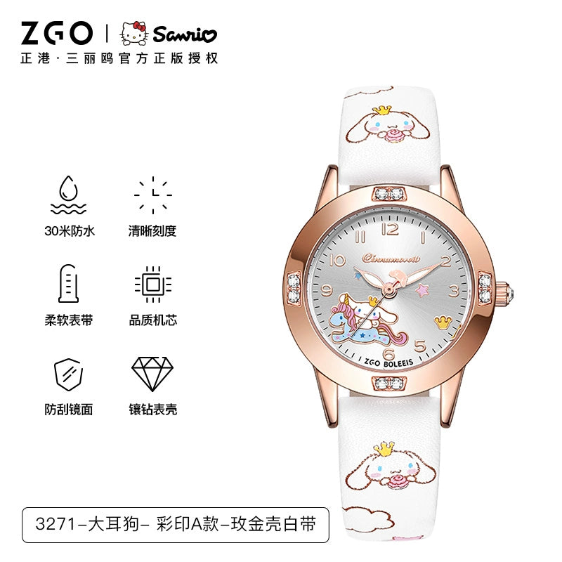 Hello Kitty/Cinnamoroll Crystal Quartz Watch Stainless Steel 30M Waterproof Glow in the Dark