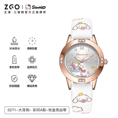 Hello Kitty/Cinnamoroll Crystal Quartz Watch Stainless Steel 30M Waterproof Glow in the Dark