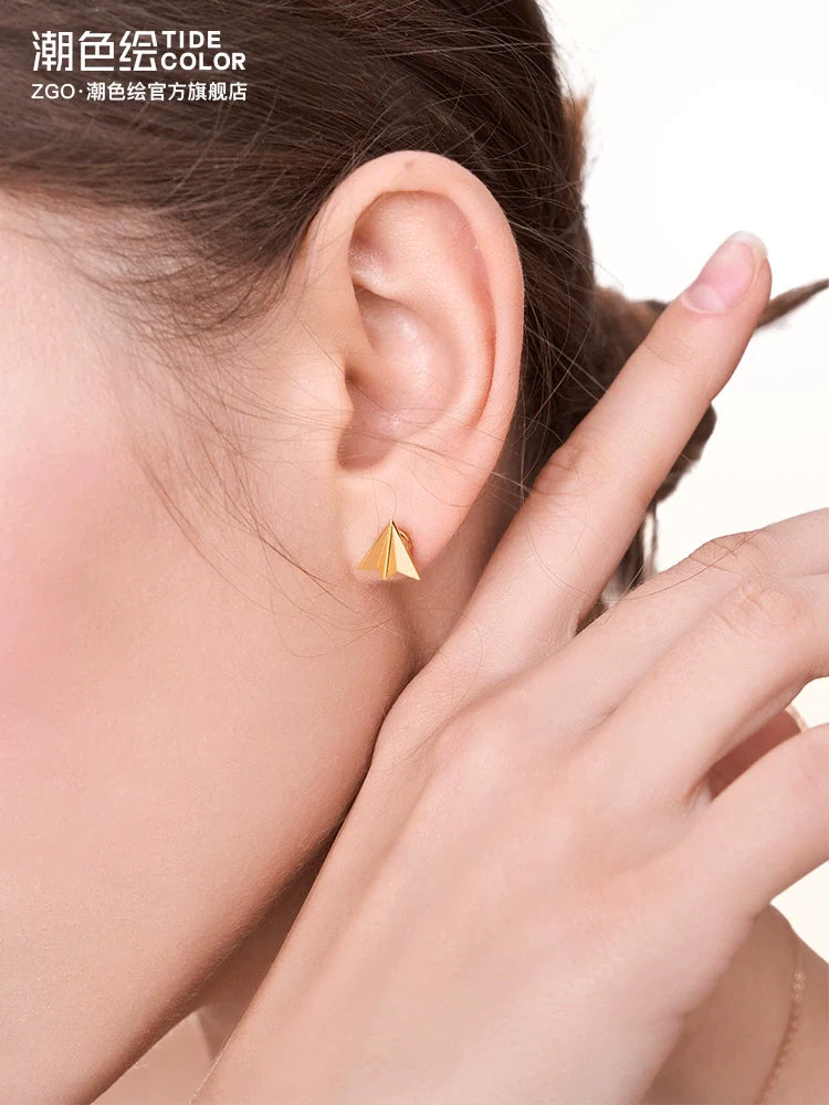 Origami Airplane 925 Sterling Silver Stud Earrings
