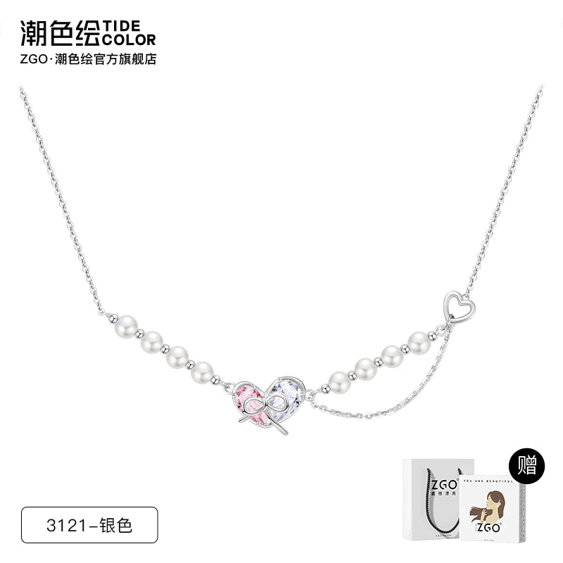 Butterfly Love Bow 925 Sterling Silver Pearl Necklace