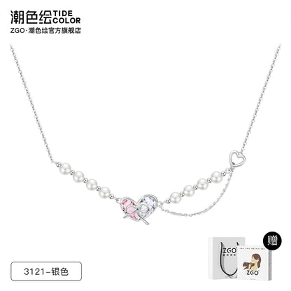 Butterfly Love Bow 925 Sterling Silver Pearl Necklace