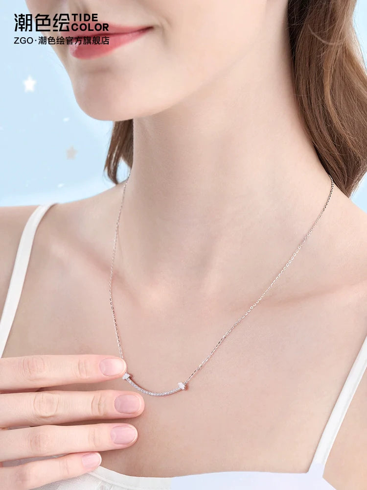 Smiley Clouds Zircon 925 Sterling Silver Necklace