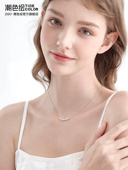 Bow Pearls 925 Sterling Silver Necklace