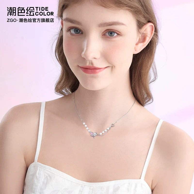 Butterfly Love Bow 925 Sterling Silver Pearl Necklace