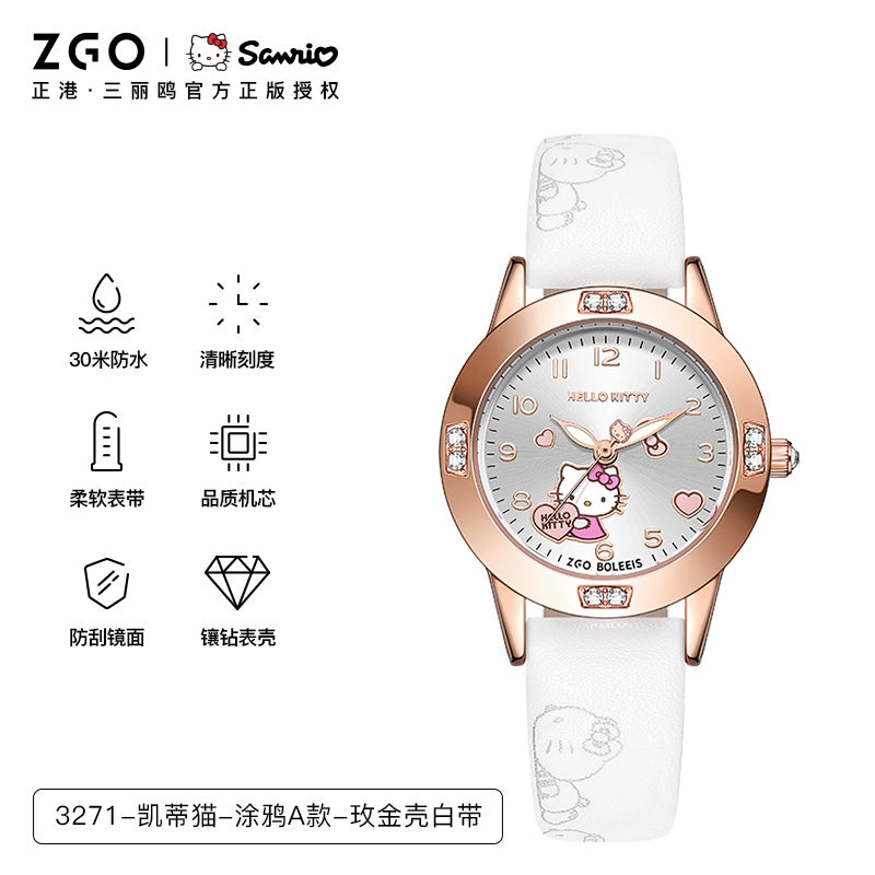Hello Kitty/Cinnamoroll Crystal Quartz Watch Stainless Steel 30M Waterproof Glow in the Dark