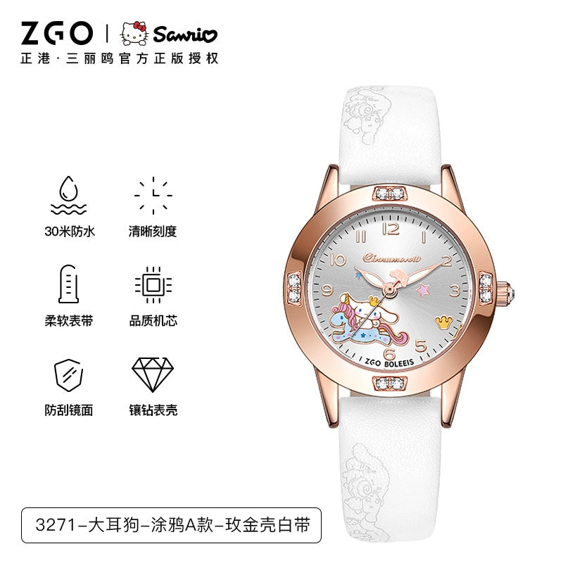 Hello Kitty/Cinnamoroll Crystal Quartz Watch Stainless Steel 30M Waterproof Glow in the Dark