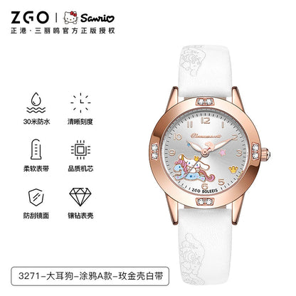 Hello Kitty/Cinnamoroll Crystal Quartz Watch Stainless Steel 30M Waterproof Glow in the Dark