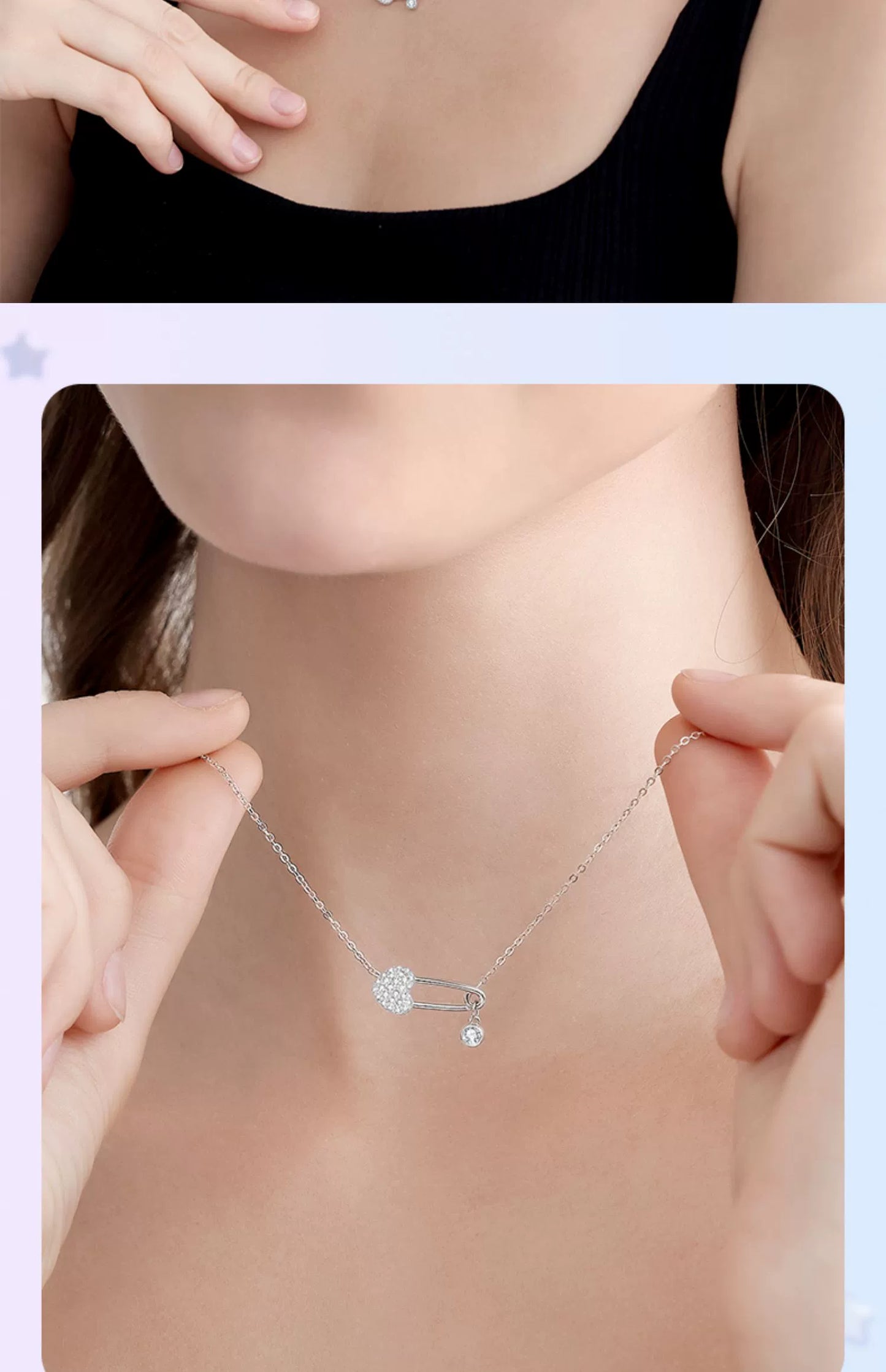 Pin & Heart Zircon 925 Sterling Silver Necklace
