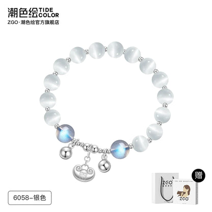 Lucky Lock Bell Opal Moonstone 925 Sterling Silver Bracelet