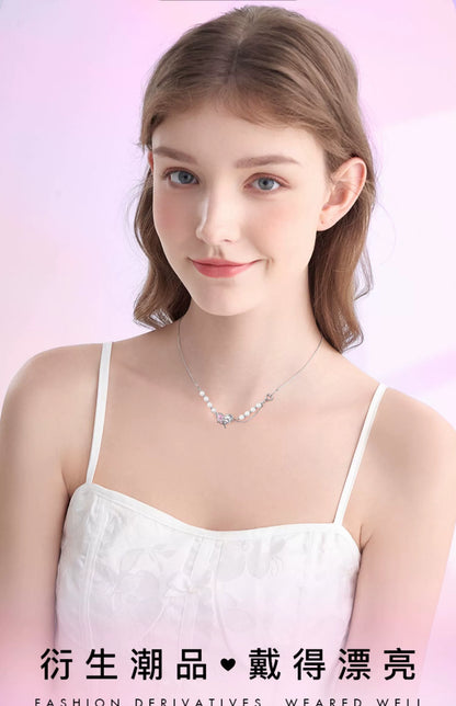 Butterfly Love Bow 925 Sterling Silver Pearl Necklace