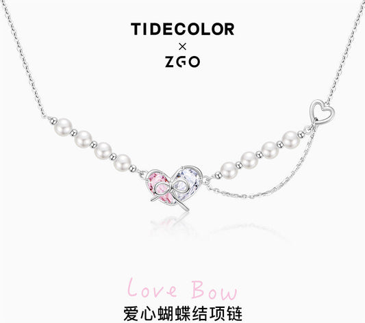 Butterfly Love Bow 925 Sterling Silver Pearl Necklace