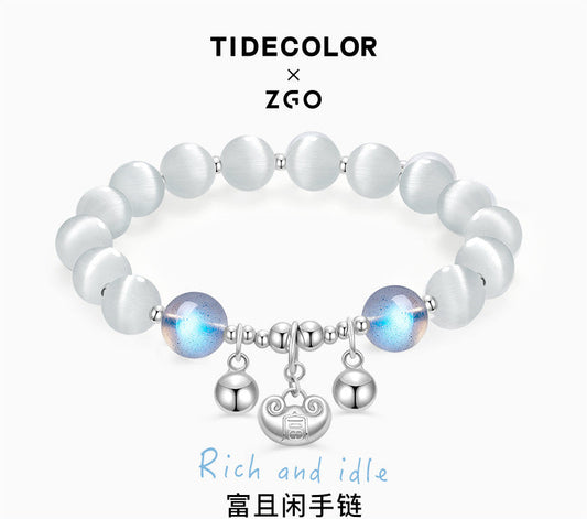Lucky Lock Bell Opal Moonstone 925 Sterling Silver Bracelet