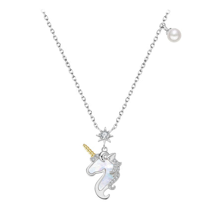 Unicorn 925 Sterling Silver Zircon Pearl Necklace