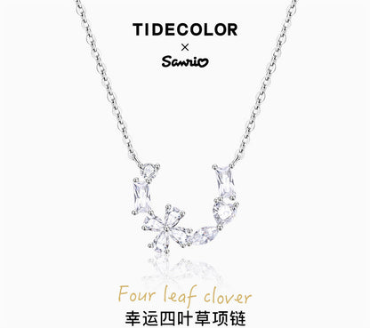 Lucky Four-Leaf Clover Zircon 18K Gold Plated 925 Sterling Silver Necklace