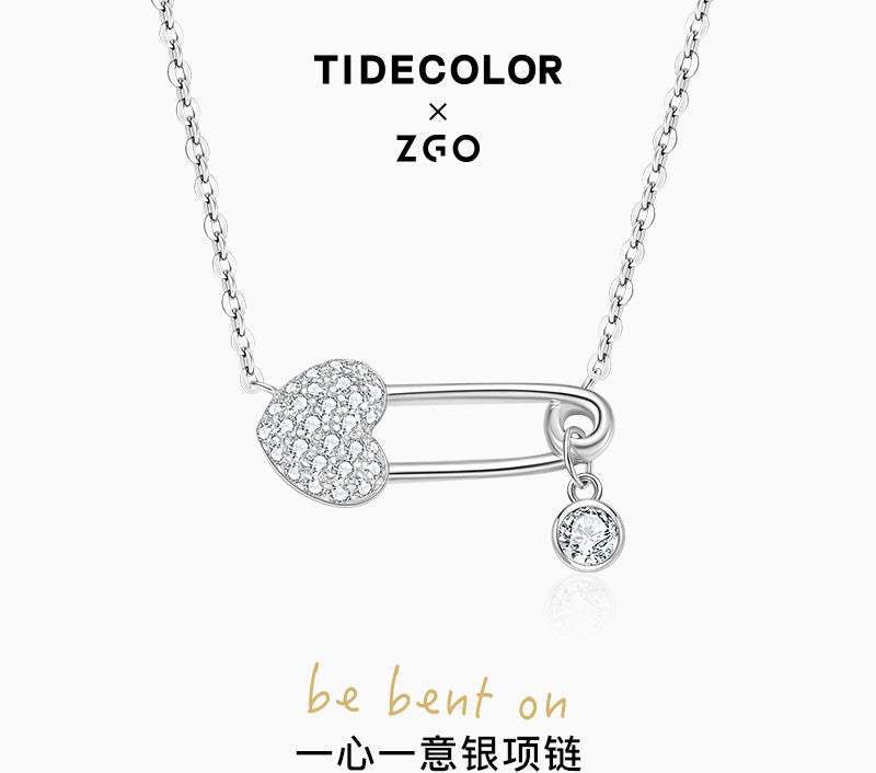 Pin & Heart Zircon 925 Sterling Silver Necklace