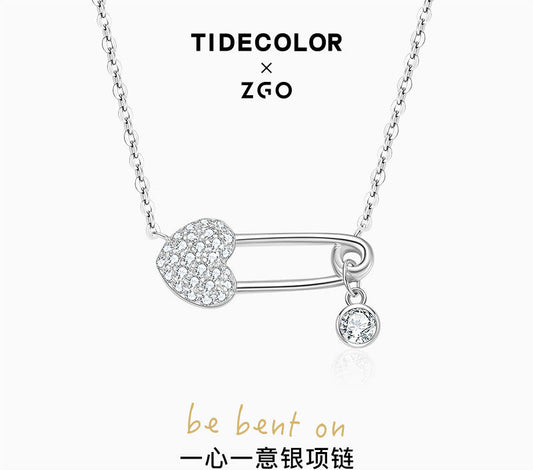 Pin & Heart Zircon 925 Sterling Silver Necklace