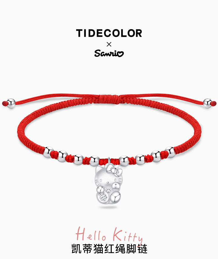 Hello Kitty Lucky Cat 925 Sterling Silver Ankle String