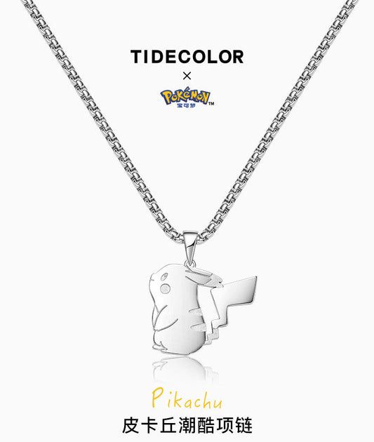 Pikachu Silver/Black/Multi-Color Titanium Steel Necklace