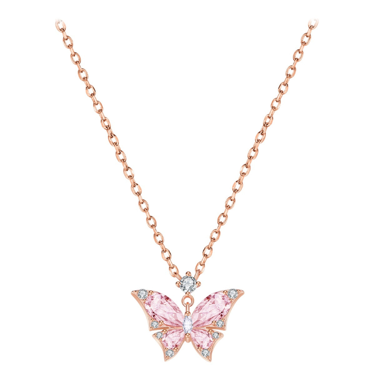 Rose Quartz Butterfly18K Gold Plated 925 Sterling Silver Necklace