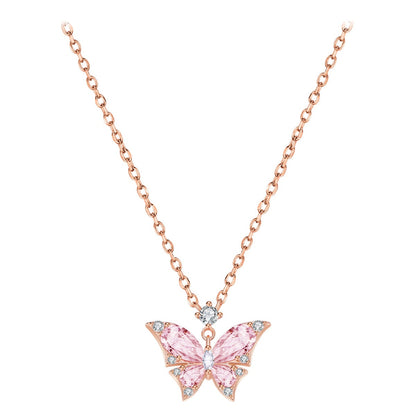 Rose Quartz Butterfly18K Gold Plated 925 Sterling Silver Necklace