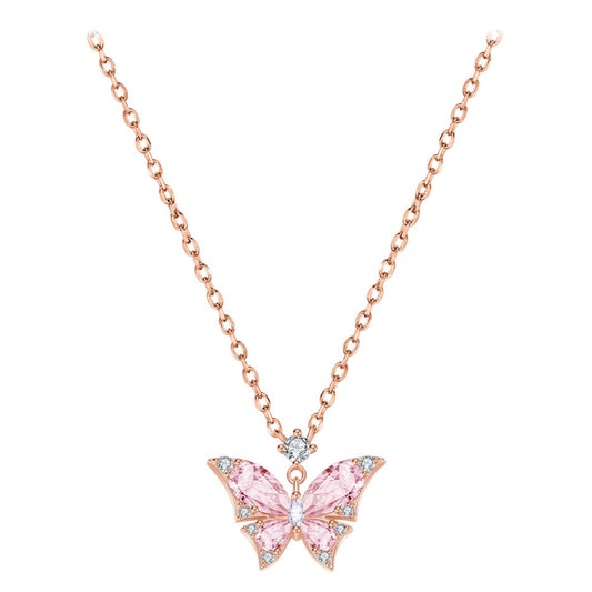 Rose Quartz Butterfly18K Gold Plated 925 Sterling Silver Necklace